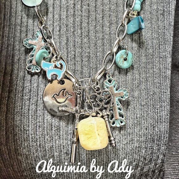 Multi turquoise charms layered statement bandanna scarf necklace - Picture 6 of 8